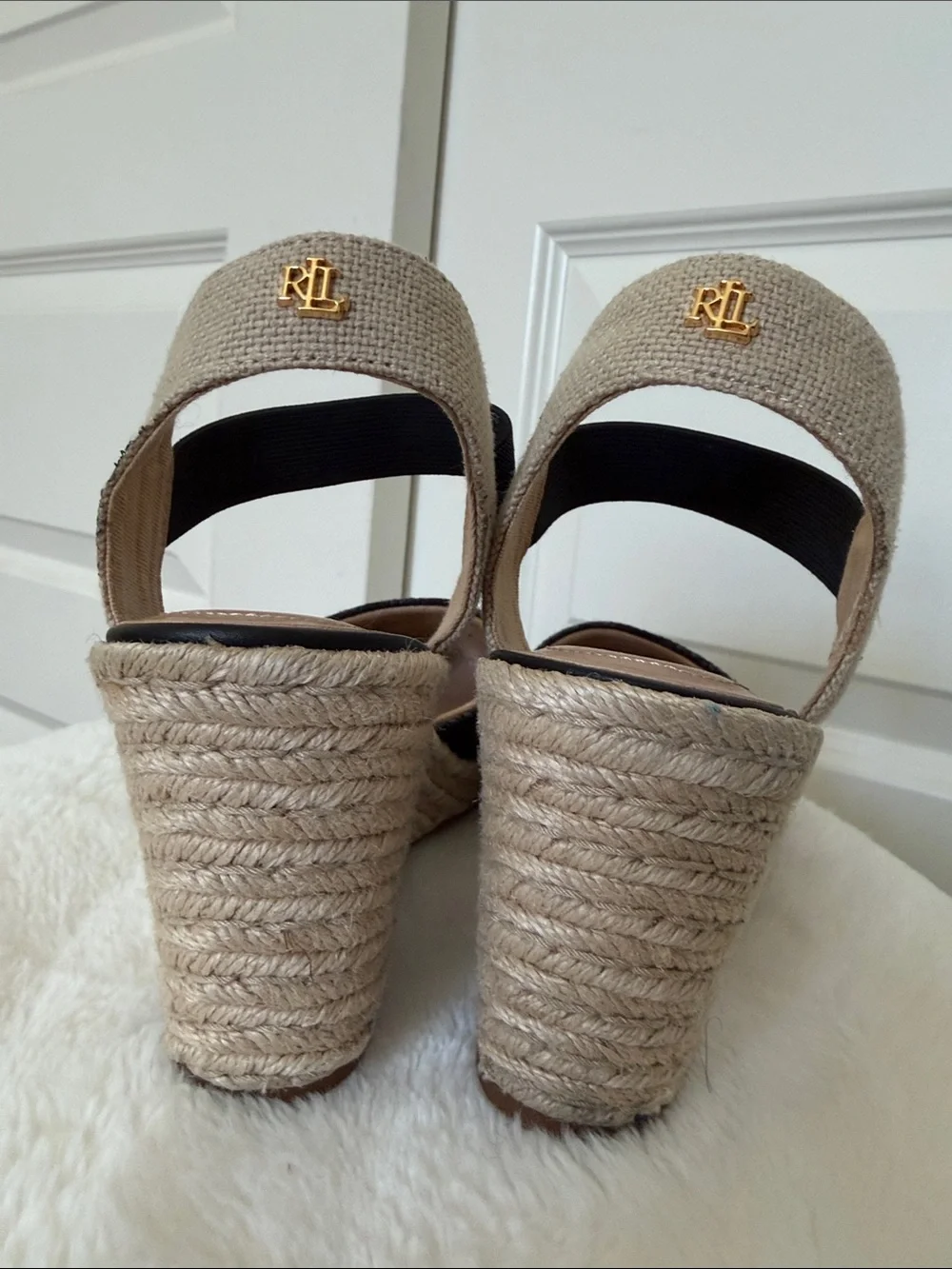 Lauren Ralph Lauren Black Woven Espadrille Wedge Sandals